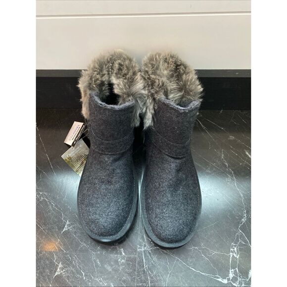 BEARPAW Women's Gray Wool Blend Faux Fur Cuff Winter Ankle Boots Size 9 - Picture 2 of 14
